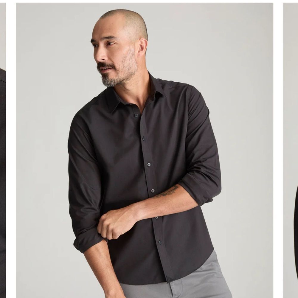 untuckit Mens Wrinkle-Free Black Stone Button Down Shirt Size Large Tall Slim